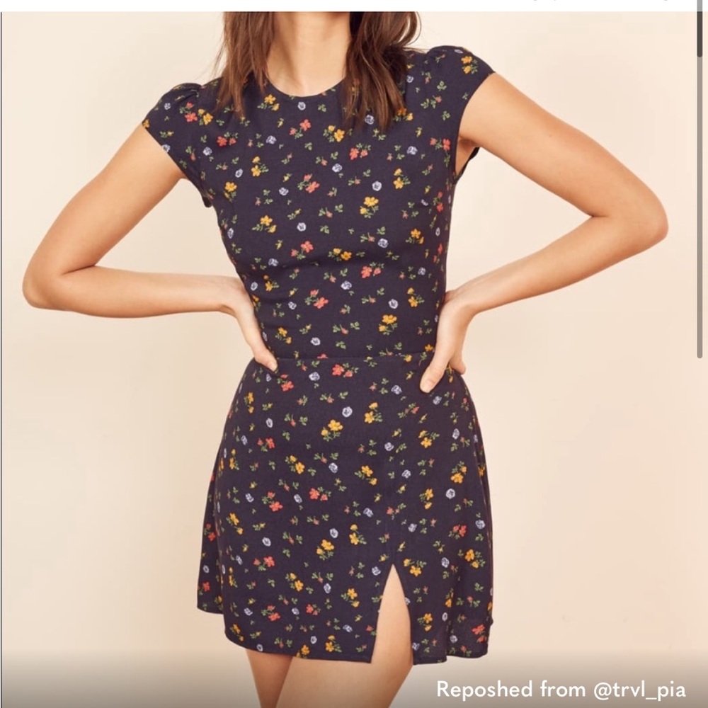 Reformation Floral Mini Dress - Black with Multicolor Floral